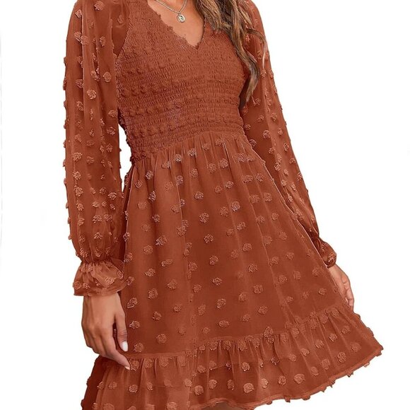 swiss dot dress long sleeve Cute White Dress - Swiss Dot Dress - Tie-Front Mini Dress